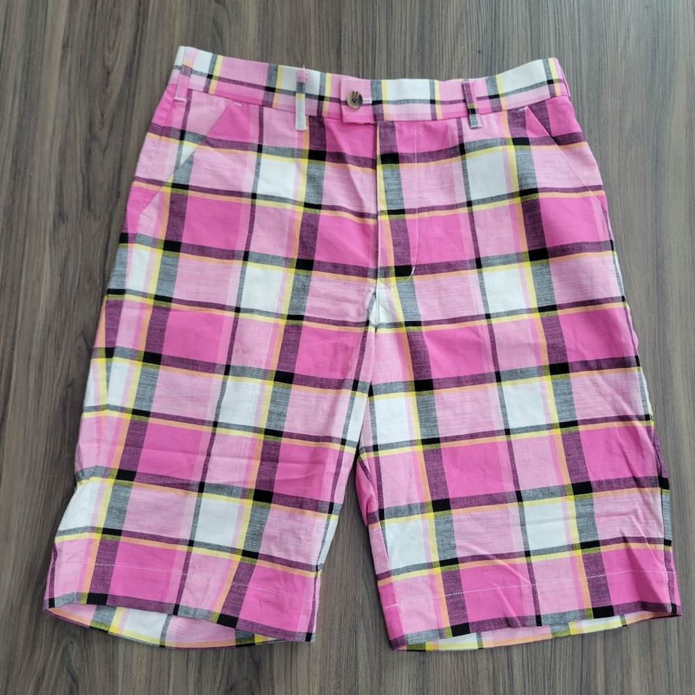 Loudmouth Men's Pink Plaid Golf Shorts